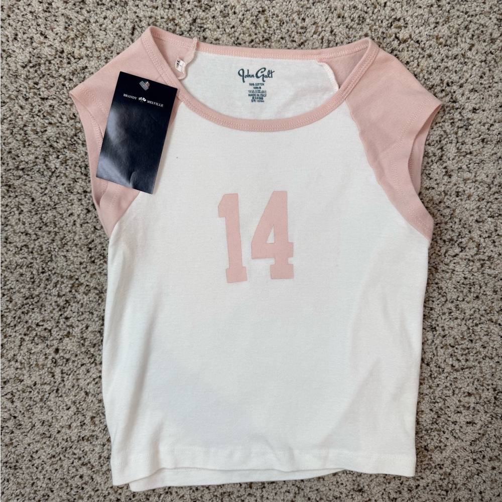 Brandy Melville Baby Tee Pink and White Shirt 14